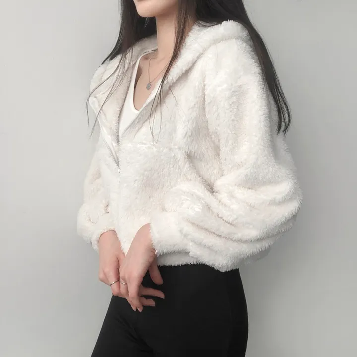 🚚당일출고🚚[엄청귀욤핏] 양털 뽀글이 후리스 크롭 후드집업 상세 이미지 5