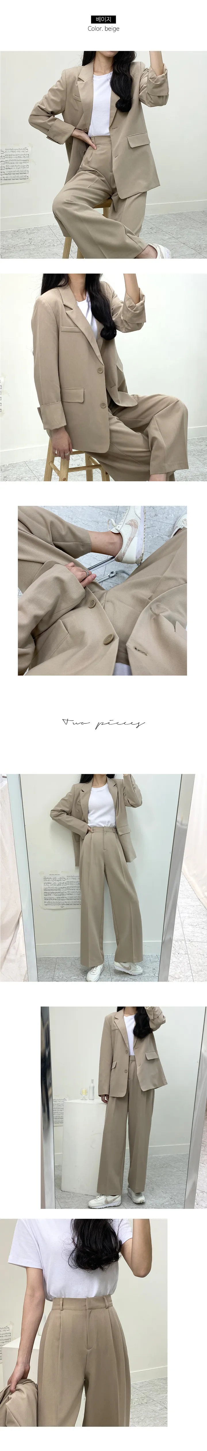 (당일) 투피스 [자켓+슬랙스] 셋업 루즈핏 자켓 하이웨스트 와이드 슬랙스 (3color) 투피스세트/정장세트/셋업세트 상세 이미지 4