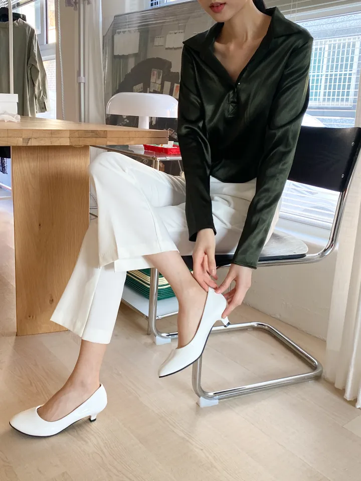 DAL727 펌프스 미들 힐 여자 에나멜 구두 둥근코 라운드 신발 블랙 화이트 발편한 굽낮은 가죽 데일리 캐주얼 하객 원피스 20대 스틸레토 예쁜 슈즈 상세 이미지 14