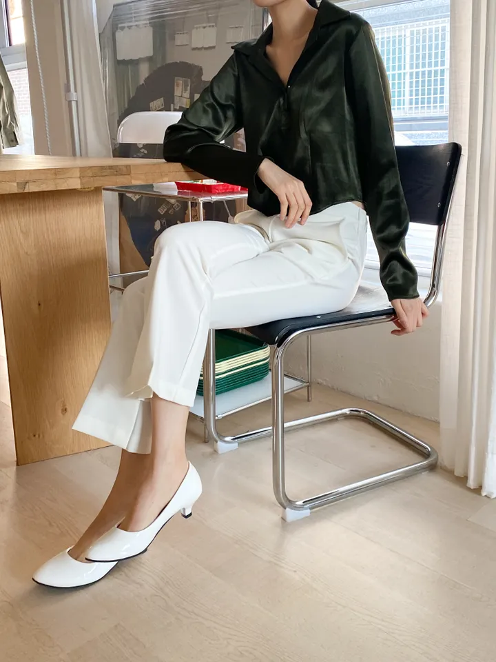 DAL727 펌프스 미들 힐 여자 에나멜 구두 둥근코 라운드 신발 블랙 화이트 발편한 굽낮은 가죽 데일리 캐주얼 하객 원피스 20대 스틸레토 예쁜 슈즈 상세 이미지 13