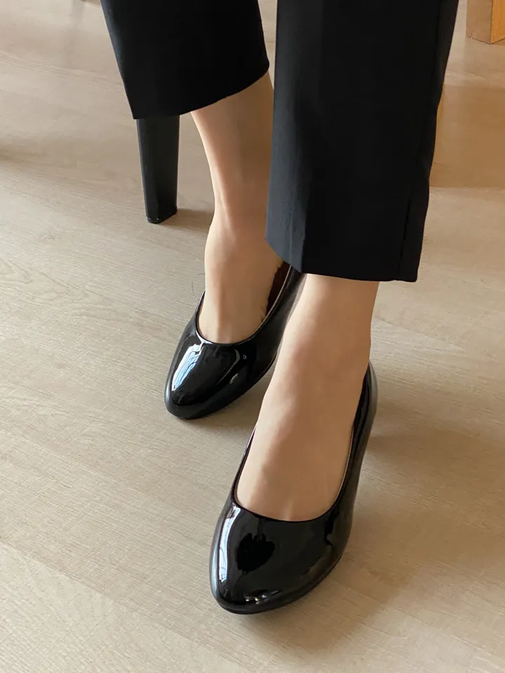 DAL727 펌프스 미들 힐 여자 에나멜 구두 둥근코 라운드 신발 블랙 화이트 발편한 굽낮은 가죽 데일리 캐주얼 하객 원피스 20대 스틸레토 예쁜 슈즈 상세 이미지 44