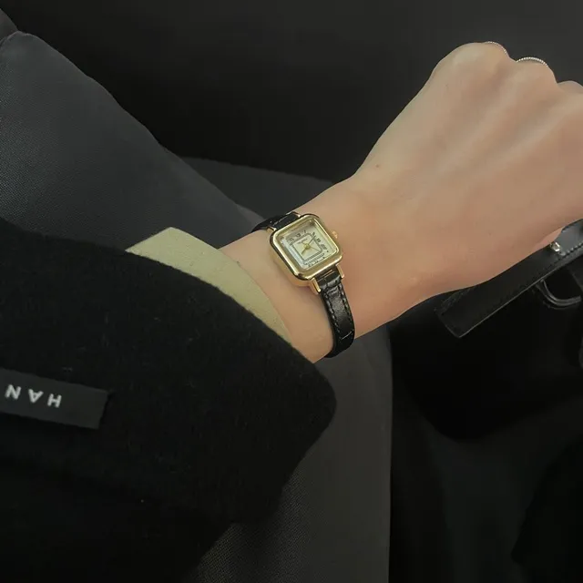 [🖤패션아이템/여성손목시계🖤]트렌디한 테렌다정품 미니 사각 골드프레임 소가죽밴드시계 얇은시계줄 M549골드 상세 이미지 10