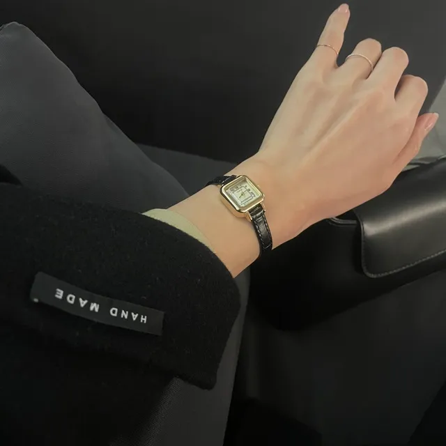 [🖤패션아이템/여성손목시계🖤]트렌디한 테렌다정품 미니 사각 골드프레임 소가죽밴드시계 얇은시계줄 M549골드 상세 이미지 13