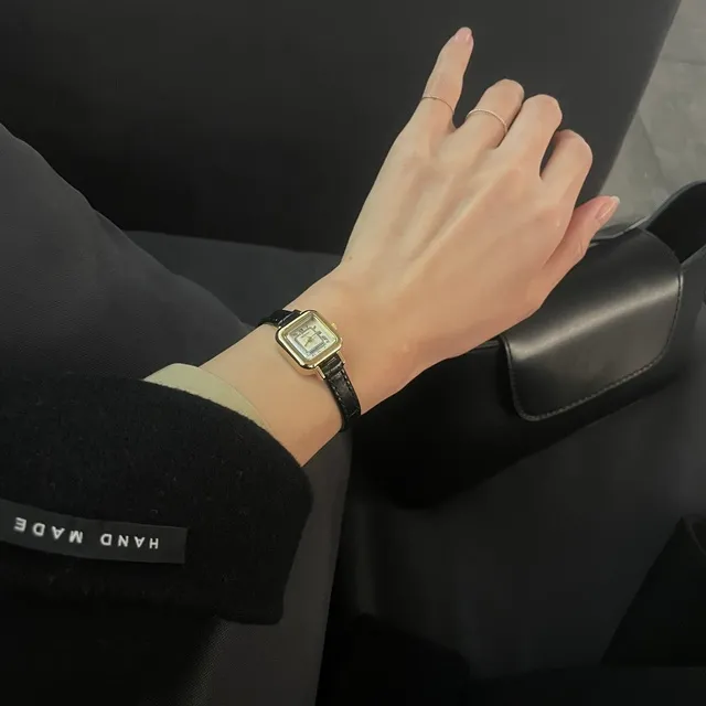 [🖤패션아이템/여성손목시계🖤]트렌디한 테렌다정품 미니 사각 골드프레임 소가죽밴드시계 얇은시계줄 M549골드 상세 이미지 12