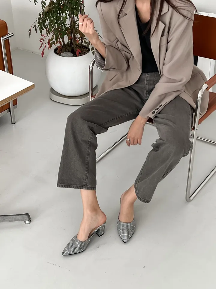 DBB327 뮬 스틸레토 힐 여자 구두 체크 패턴 발편한 여성 신발 이쁜 정장 고급 봄 요즘유행하는 뾰족 굽있는 하객 원피스 여름 앞막힌 20대 미들굽 상세 이미지 65