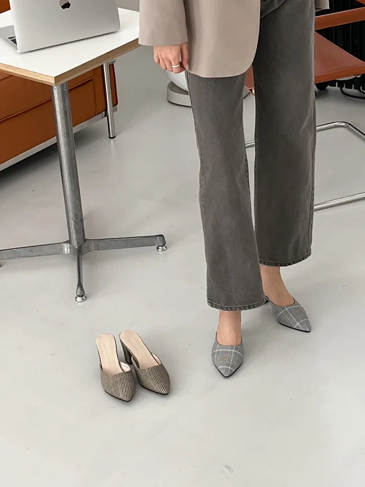 DBB327 뮬 스틸레토 힐 여자 구두 체크 패턴 발편한 여성 신발 이쁜 정장 고급 봄 요즘유행하는 뾰족 굽있는 하객 원피스 여름 앞막힌 20대 미들굽 상세 이미지 56