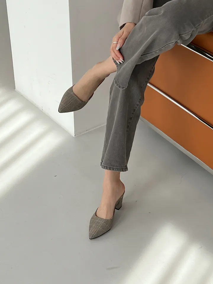 DBB327 뮬 스틸레토 힐 여자 구두 체크 패턴 발편한 여성 신발 이쁜 정장 고급 봄 요즘유행하는 뾰족 굽있는 하객 원피스 여름 앞막힌 20대 미들굽 상세 이미지 118