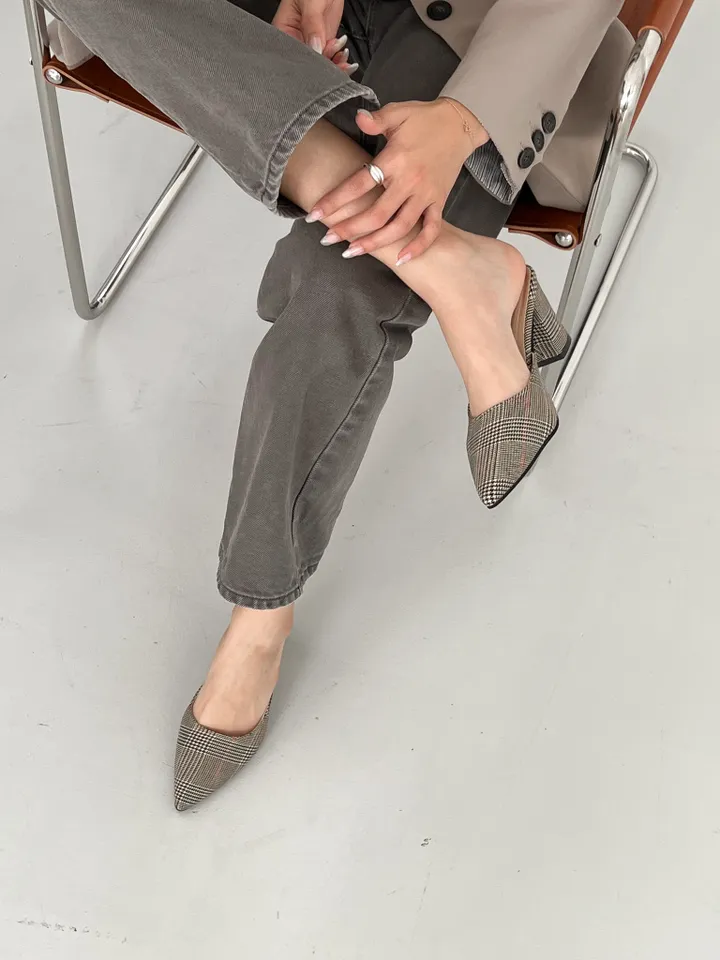 DBB327 뮬 스틸레토 힐 여자 구두 체크 패턴 발편한 여성 신발 이쁜 정장 고급 봄 요즘유행하는 뾰족 굽있는 하객 원피스 여름 앞막힌 20대 미들굽 상세 이미지 114