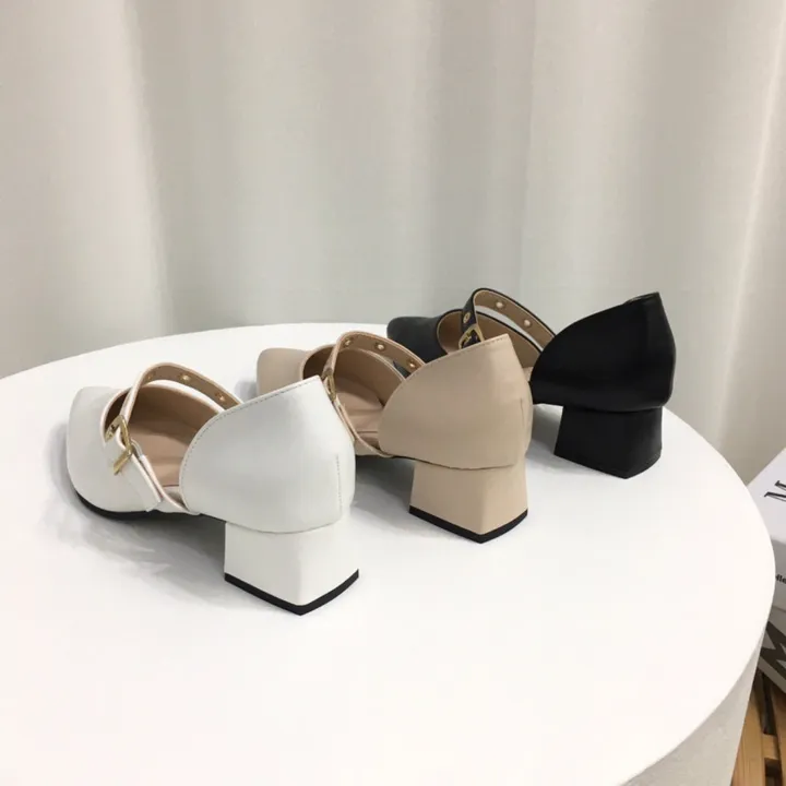 [당일배송/국산수제] 스틸레토 버클 스트랩 통굽 펌프스 4cm 상세 이미지 3