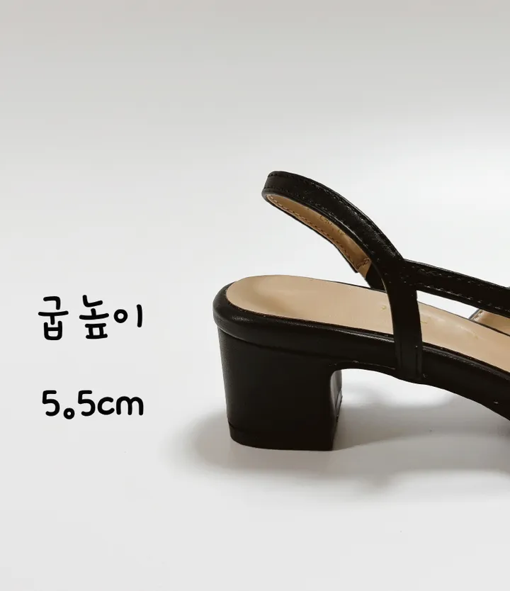 [수제화+굽선택] 배색 미들힐 통굽 슬링백 샌들 구두 상세 이미지 15