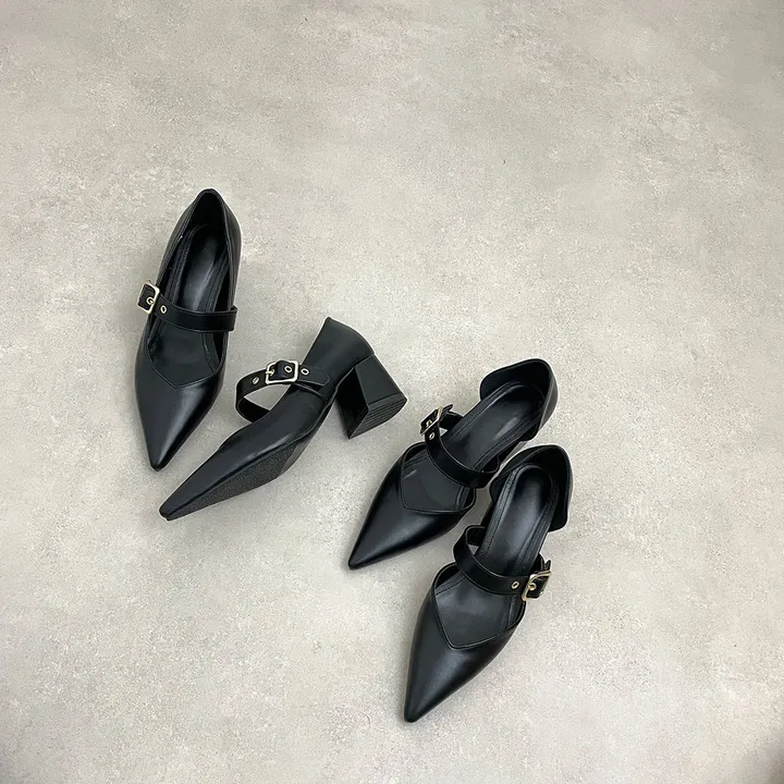 스틸레토 버클 벨트 통굽 미들힐 5.5cm  2type 사이드오픈/클로즈 상세 이미지 4