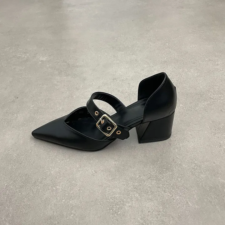 스틸레토 버클 벨트 통굽 미들힐 5.5cm  2type 사이드오픈/클로즈 상세 이미지 10