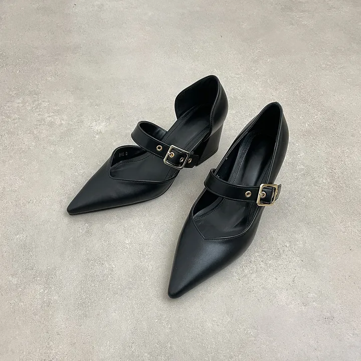 스틸레토 버클 벨트 통굽 미들힐 5.5cm  2type 사이드오픈/클로즈 상세 이미지 7
