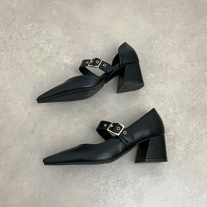 스틸레토 버클 벨트 통굽 미들힐 5.5cm  2type 사이드오픈/클로즈 상세 이미지 6