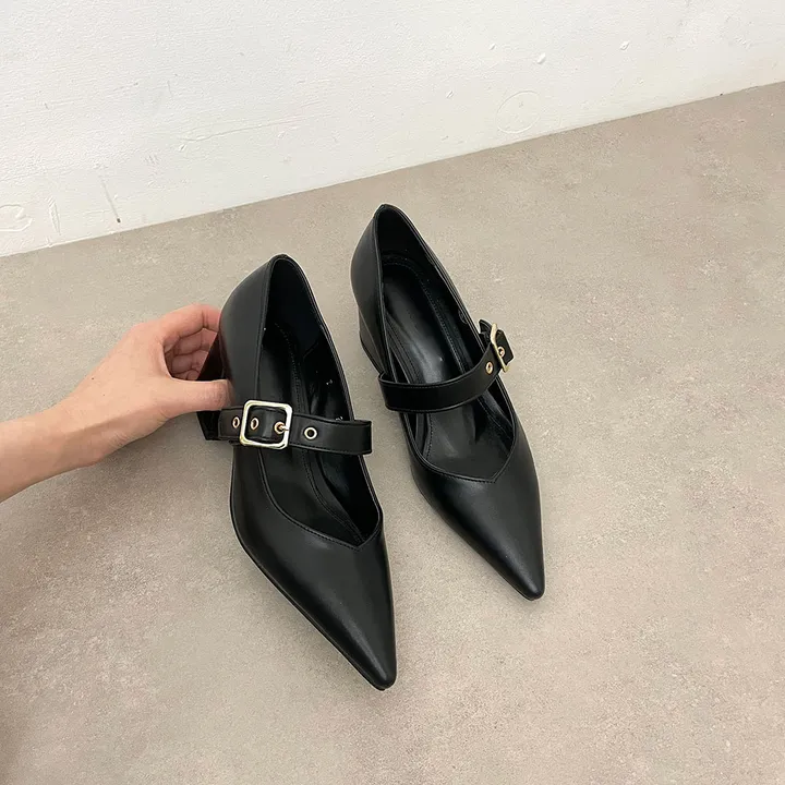 스틸레토 버클 벨트 통굽 미들힐 5.5cm  2type 사이드오픈/클로즈 상세 이미지 20
