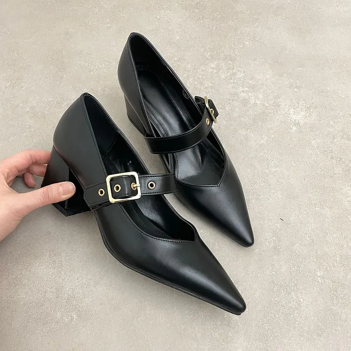 스틸레토 버클 벨트 통굽 미들힐 5.5cm  2type 사이드오픈/클로즈 상세 이미지 23
