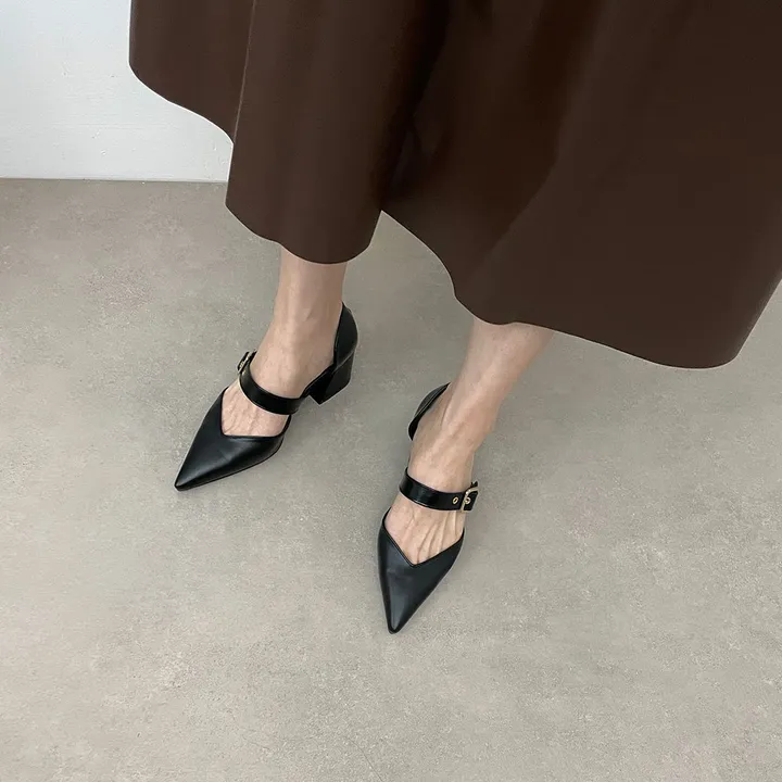 스틸레토 버클 벨트 통굽 미들힐 5.5cm  2type 사이드오픈/클로즈 상세 이미지 13