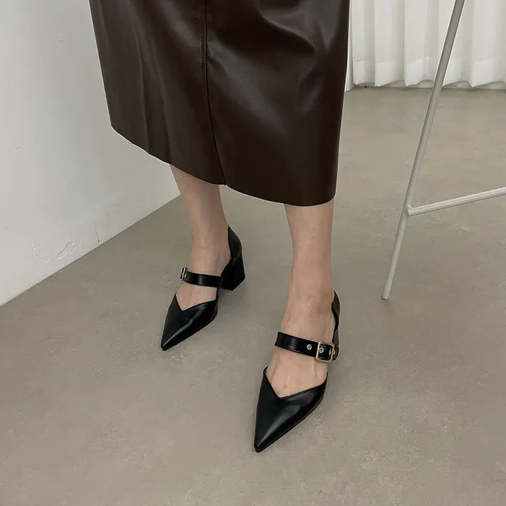 스틸레토 버클 벨트 통굽 미들힐 5.5cm  2type 사이드오픈/클로즈 상세 이미지 14