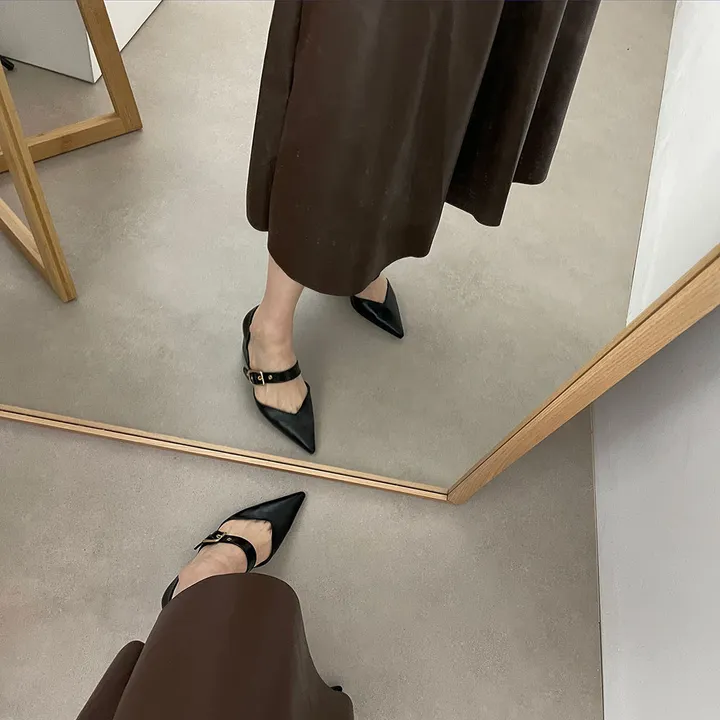 스틸레토 버클 벨트 통굽 미들힐 5.5cm  2type 사이드오픈/클로즈 상세 이미지 12