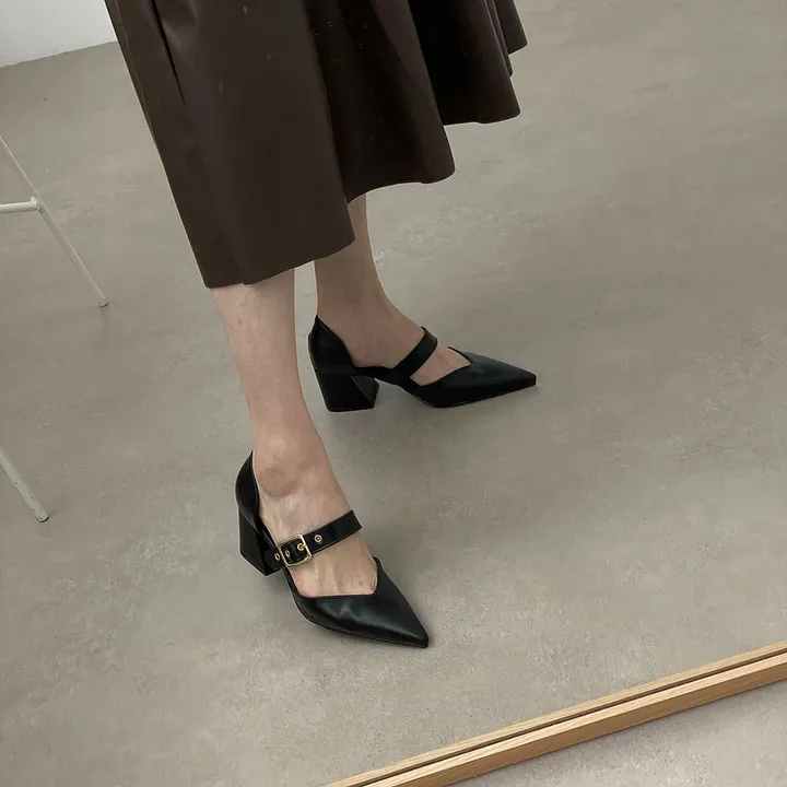 스틸레토 버클 벨트 통굽 미들힐 5.5cm  2type 사이드오픈/클로즈 상세 이미지 18