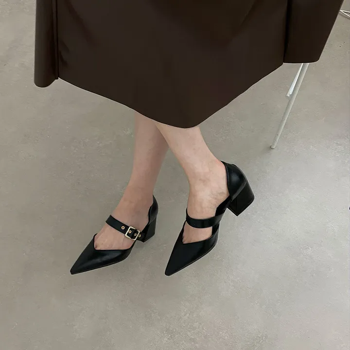 스틸레토 버클 벨트 통굽 미들힐 5.5cm  2type 사이드오픈/클로즈 상세 이미지 17