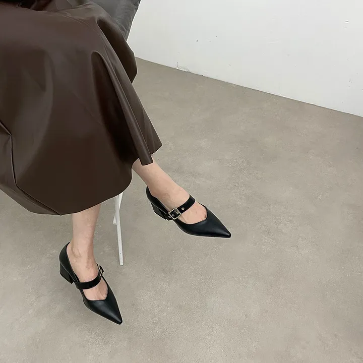 스틸레토 버클 벨트 통굽 미들힐 5.5cm  2type 사이드오픈/클로즈 상세 이미지 25