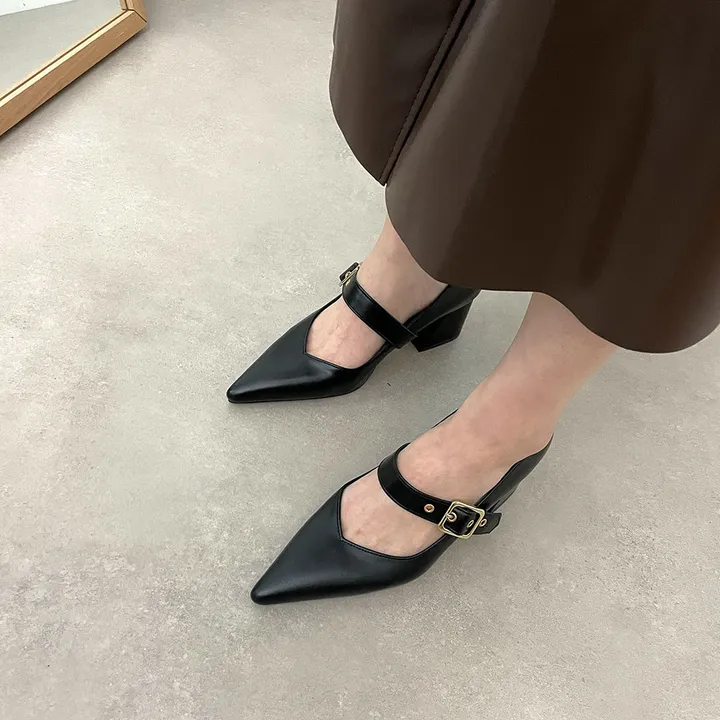 스틸레토 버클 벨트 통굽 미들힐 5.5cm  2type 사이드오픈/클로즈 상세 이미지 24