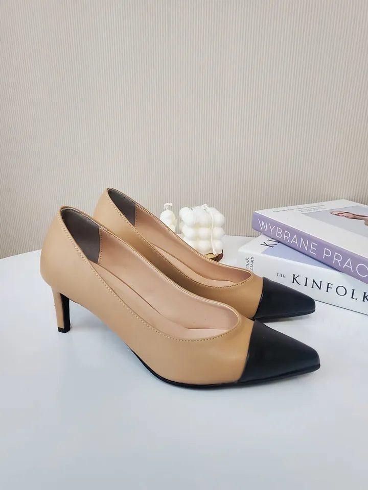 국내제작 수제화 투톤 배색 스틸레토힐 7cm 상세 이미지 3