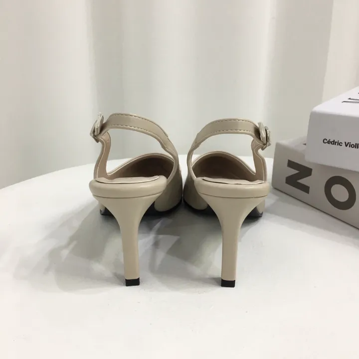 [국내제작/고퀄리티] 스틸레토 라운드/브이컷 버클 슬링백 힐 7cm 상세 이미지 16