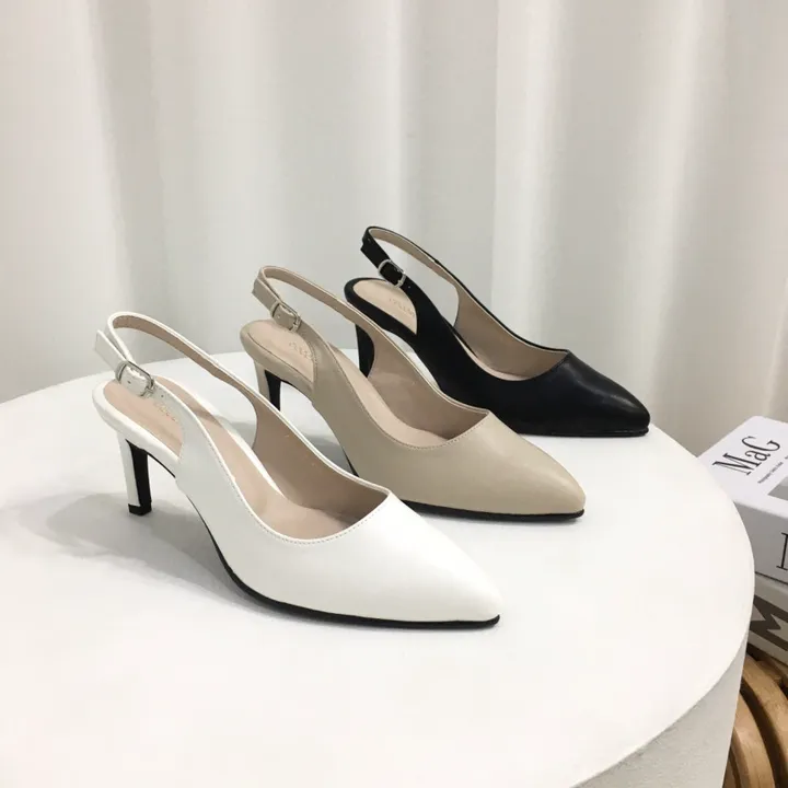 [국내제작/고퀄리티] 스틸레토 라운드/브이컷 버클 슬링백 힐 7cm 상세 이미지 2