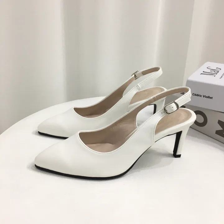 [국내제작/고퀄리티] 스틸레토 라운드/브이컷 버클 슬링백 힐 7cm 상세 이미지 8