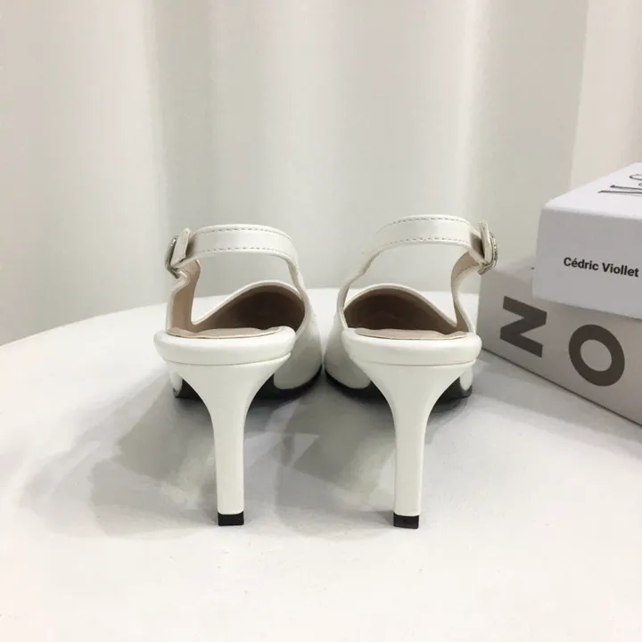 [국내제작/고퀄리티] 스틸레토 라운드/브이컷 버클 슬링백 힐 7cm 상세 이미지 9