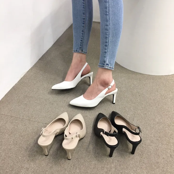 [국내제작/고퀄리티] 스틸레토 라운드/브이컷 버클 슬링백 힐 7cm 상세 이미지 5