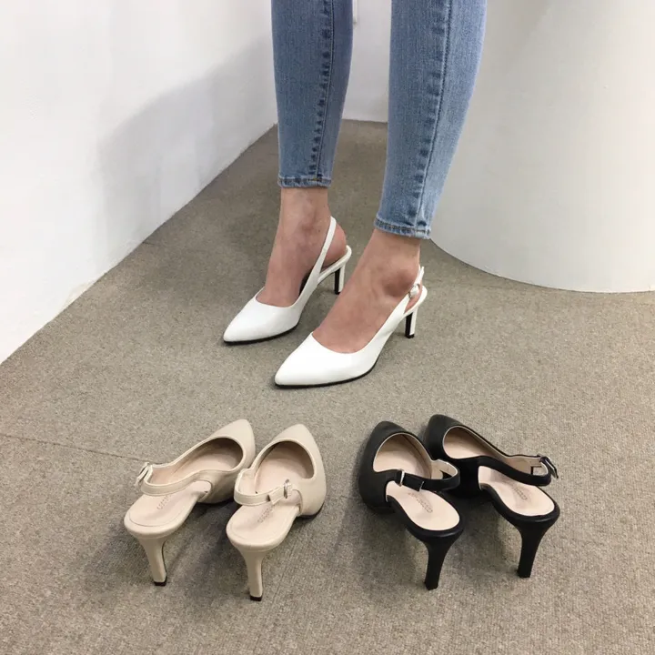 [국내제작/고퀄리티] 스틸레토 라운드/브이컷 버클 슬링백 힐 7cm 상세 이미지 4