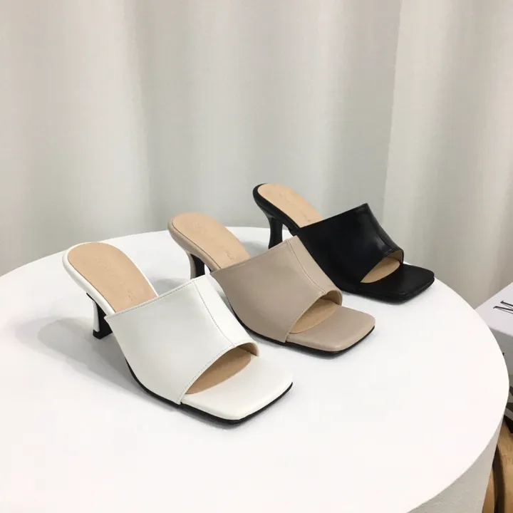 [국내제작/빠른배송] 기본/크로스 스트랩 쿠션 미들 뮬 슬리퍼 힐 7cm 상세 이미지 2
