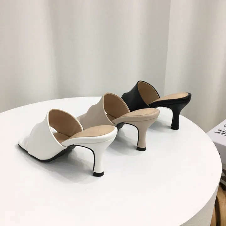 [국내제작/빠른배송] 기본/크로스 스트랩 쿠션 미들 뮬 슬리퍼 힐 7cm 상세 이미지 3