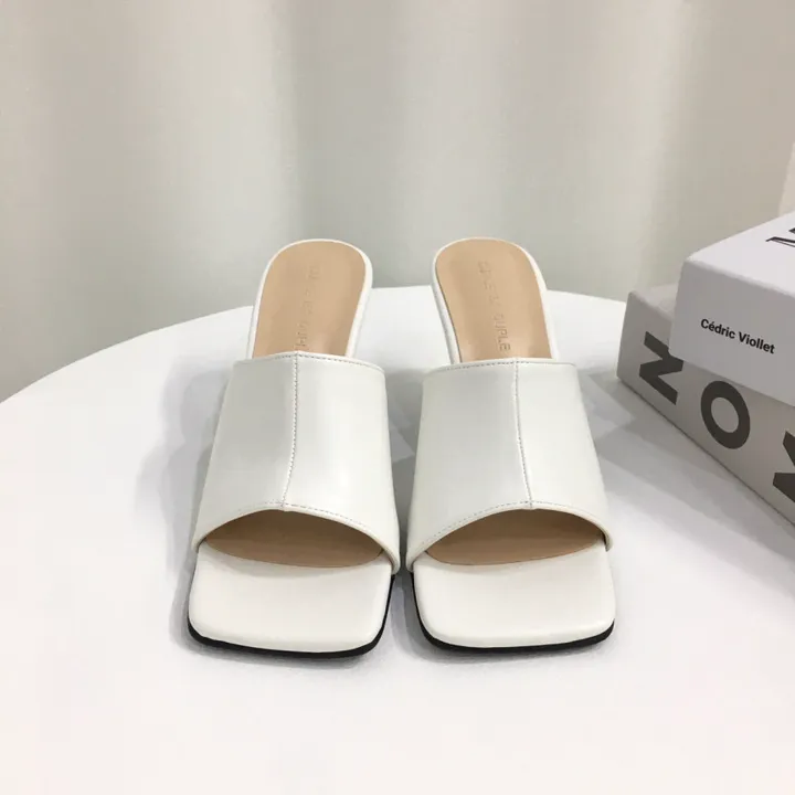 [국내제작/빠른배송] 기본/크로스 스트랩 쿠션 미들 뮬 슬리퍼 힐 7cm 상세 이미지 7