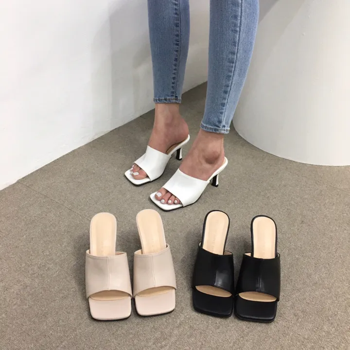 [국내제작/빠른배송] 기본/크로스 스트랩 쿠션 미들 뮬 슬리퍼 힐 7cm 상세 이미지 4