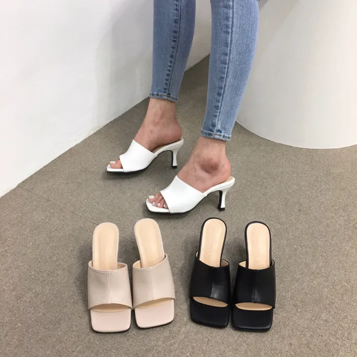 [국내제작/빠른배송] 기본/크로스 스트랩 쿠션 미들 뮬 슬리퍼 힐 7cm 상세 이미지 5