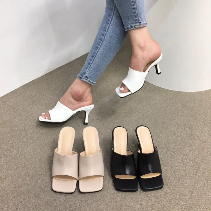 [국내제작/빠른배송] 기본/크로스 스트랩 쿠션 미들 뮬 슬리퍼 힐 7cm 상세 이미지 6