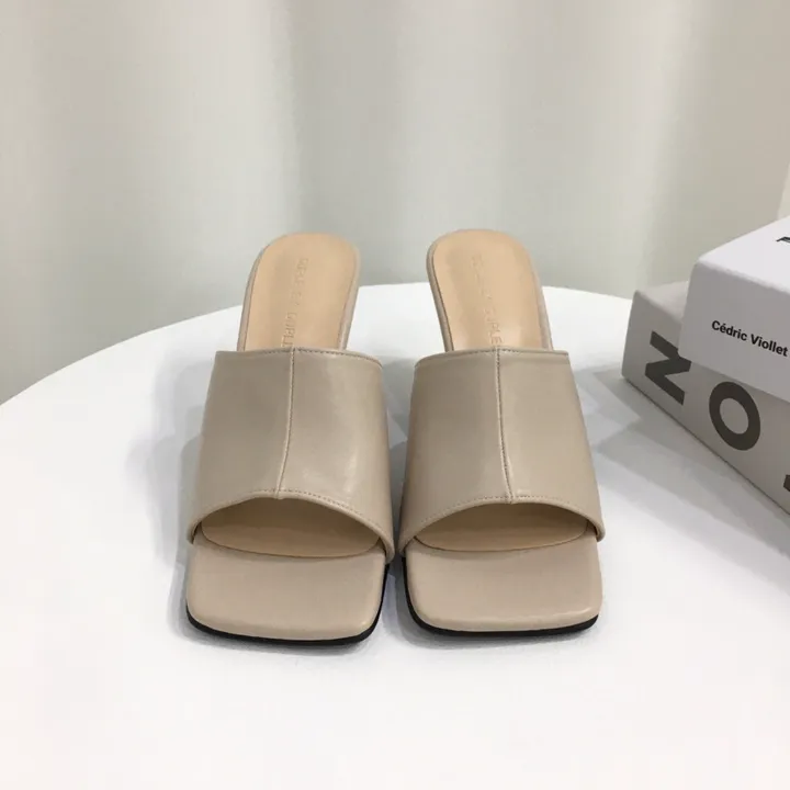 [국내제작/빠른배송] 기본/크로스 스트랩 쿠션 미들 뮬 슬리퍼 힐 7cm 상세 이미지 14