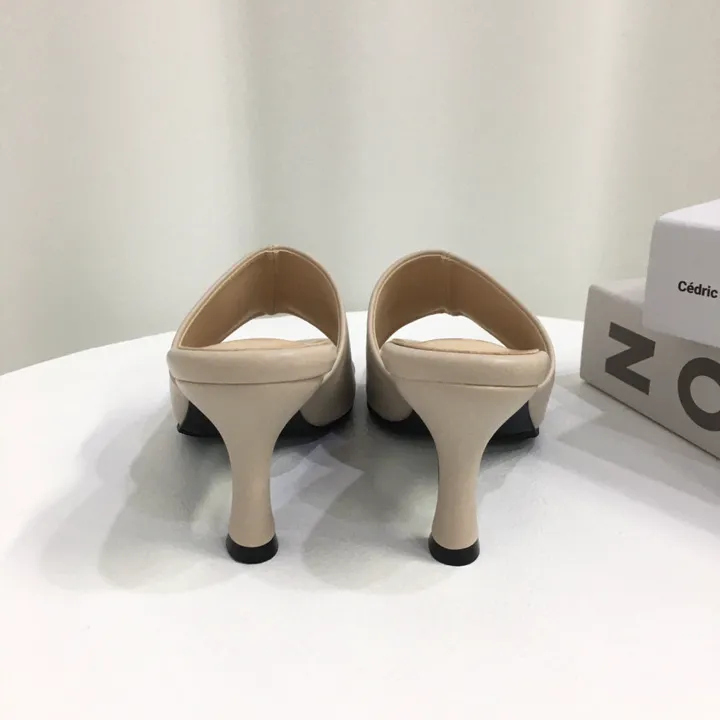 [국내제작/빠른배송] 기본/크로스 스트랩 쿠션 미들 뮬 슬리퍼 힐 7cm 상세 이미지 16