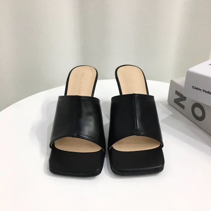[국내제작/빠른배송] 기본/크로스 스트랩 쿠션 미들 뮬 슬리퍼 힐 7cm 상세 이미지 21