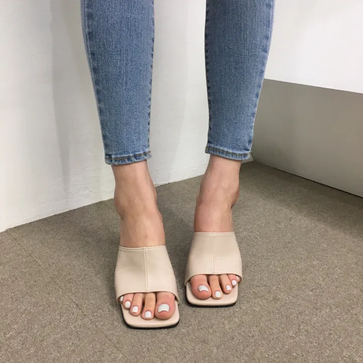 [국내제작/빠른배송] 기본/크로스 스트랩 쿠션 미들 뮬 슬리퍼 힐 7cm 상세 이미지 17