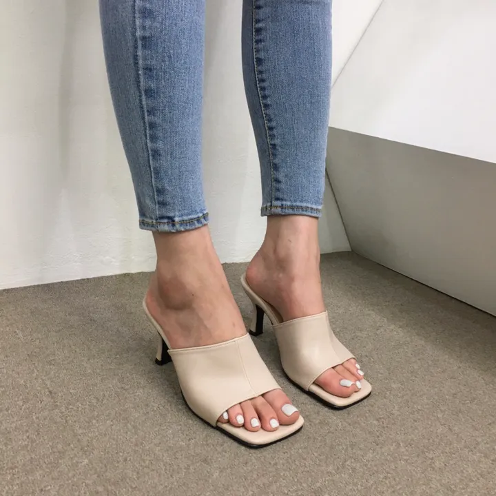[국내제작/빠른배송] 기본/크로스 스트랩 쿠션 미들 뮬 슬리퍼 힐 7cm 상세 이미지 18