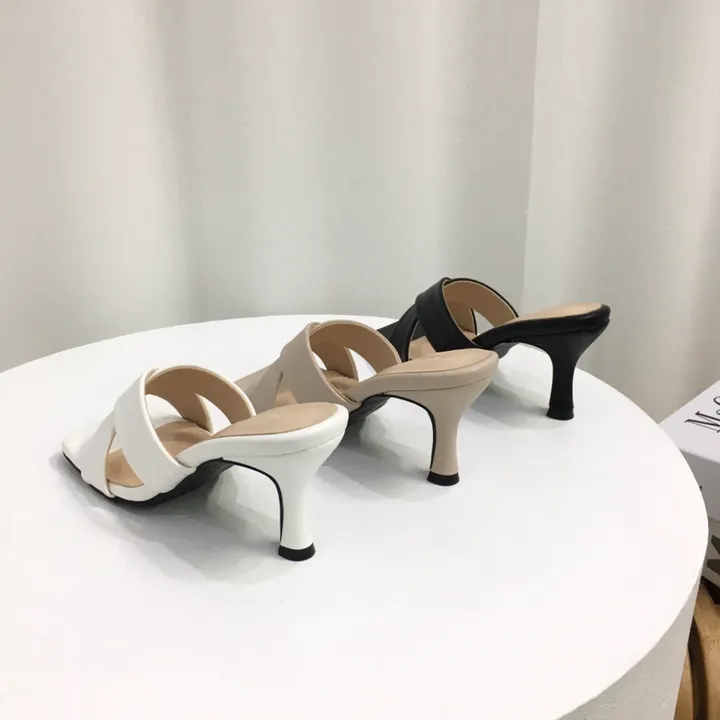 [국내제작/빠른배송] 기본/크로스 스트랩 쿠션 미들 뮬 슬리퍼 힐 7cm 상세 이미지 29