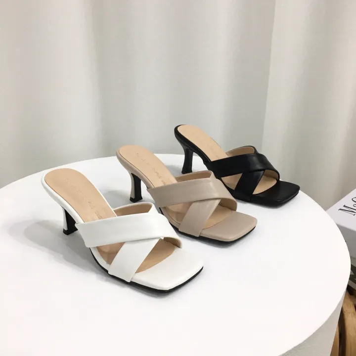 [국내제작/빠른배송] 기본/크로스 스트랩 쿠션 미들 뮬 슬리퍼 힐 7cm 상세 이미지 28