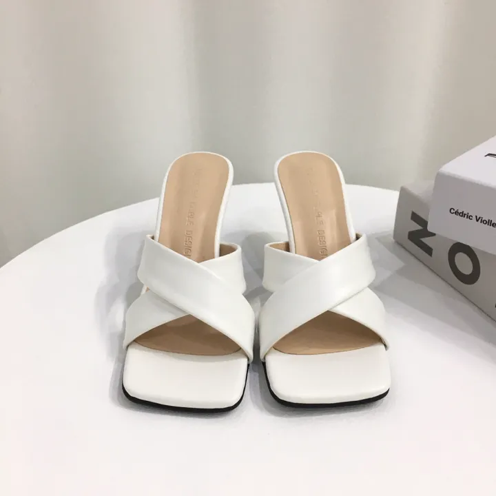 [국내제작/빠른배송] 기본/크로스 스트랩 쿠션 미들 뮬 슬리퍼 힐 7cm 상세 이미지 33