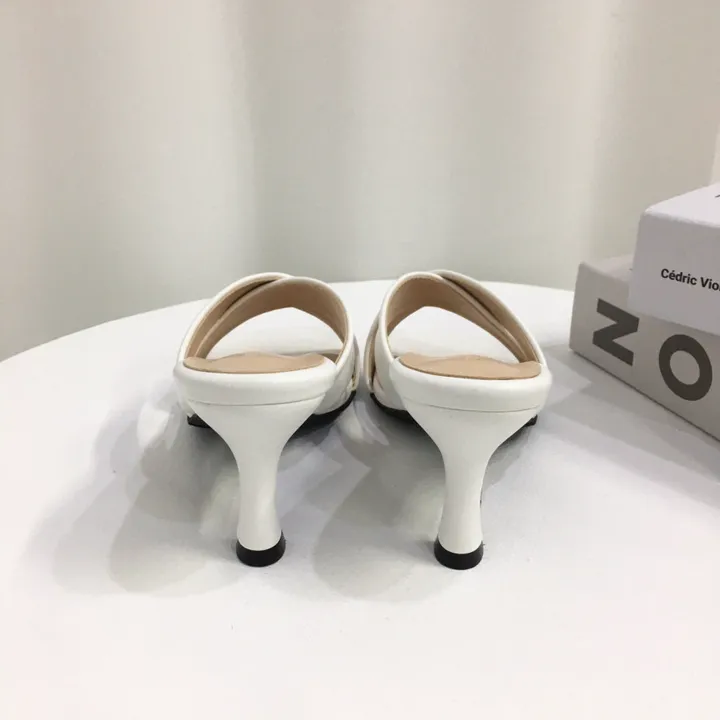 [국내제작/빠른배송] 기본/크로스 스트랩 쿠션 미들 뮬 슬리퍼 힐 7cm 상세 이미지 35
