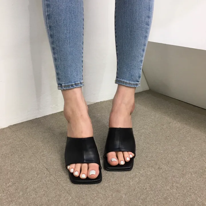[국내제작/빠른배송] 기본/크로스 스트랩 쿠션 미들 뮬 슬리퍼 힐 7cm 상세 이미지 24